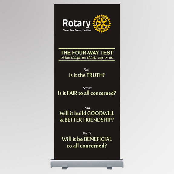 rotary international's custom 4 way test retractable banner with black background