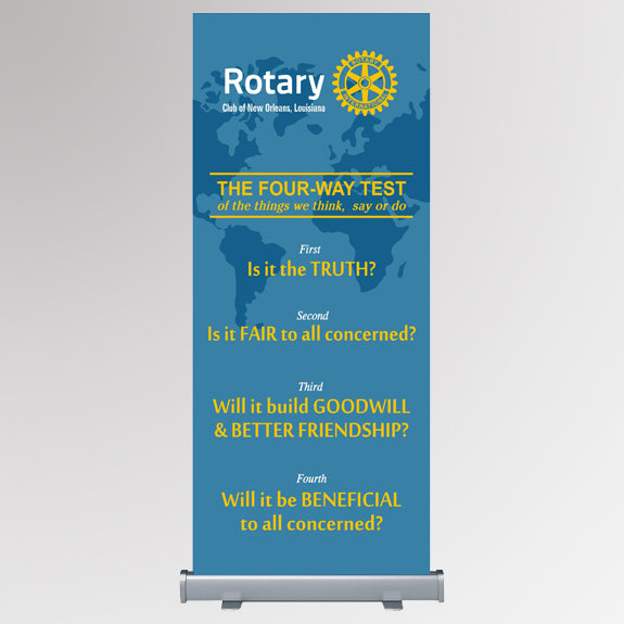 rotary international's custom 4 way test retractable banner with globe background