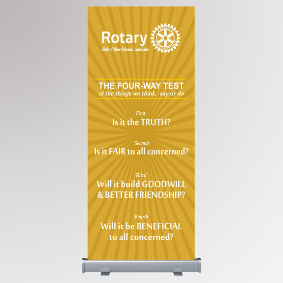 rotary international's custom 4 way test retractable banner with yellow background