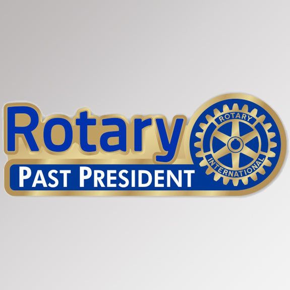 A gold-plated Club Past President Pin featuring Rotary International's Master Brand logo.