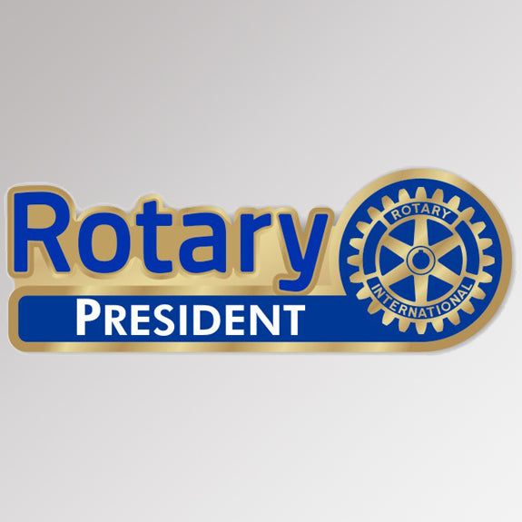 A gold-plated Club President Pin featuring Rotary International's Master Brand logo.