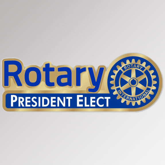 A gold-plated Club President-Elect Pin featuring Rotary International's Master Brand logo.
