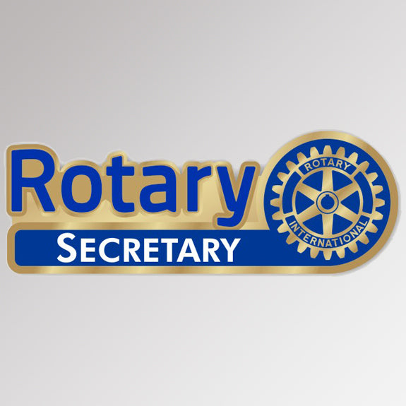 A gold-plated Club Secretary Pin featuring Rotary International's Master Brand logo.