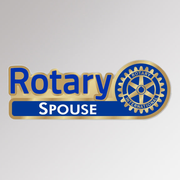 A gold-plated Spouse Pin made from zinc alloy featuring Rotary International's Master Brand logo.