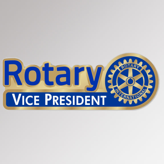 A gold-plated Vice President Pin made from zinc alloy featuring Rotary International's Master Brand logo.