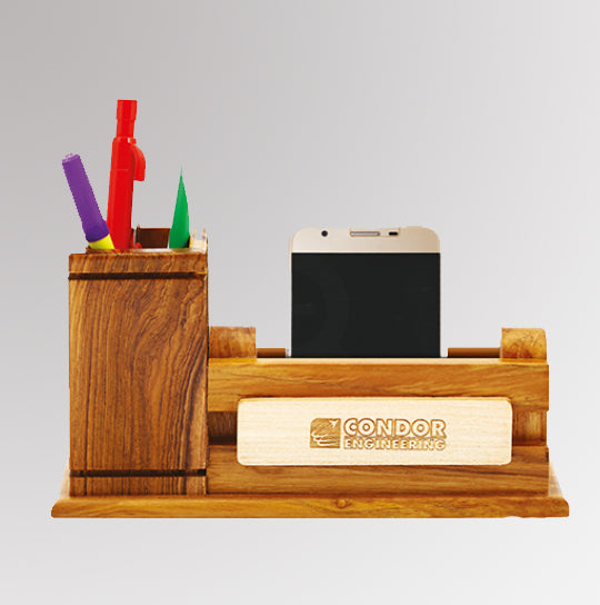 A customizable wooden pen stand, perfect for organizing desk accessories.