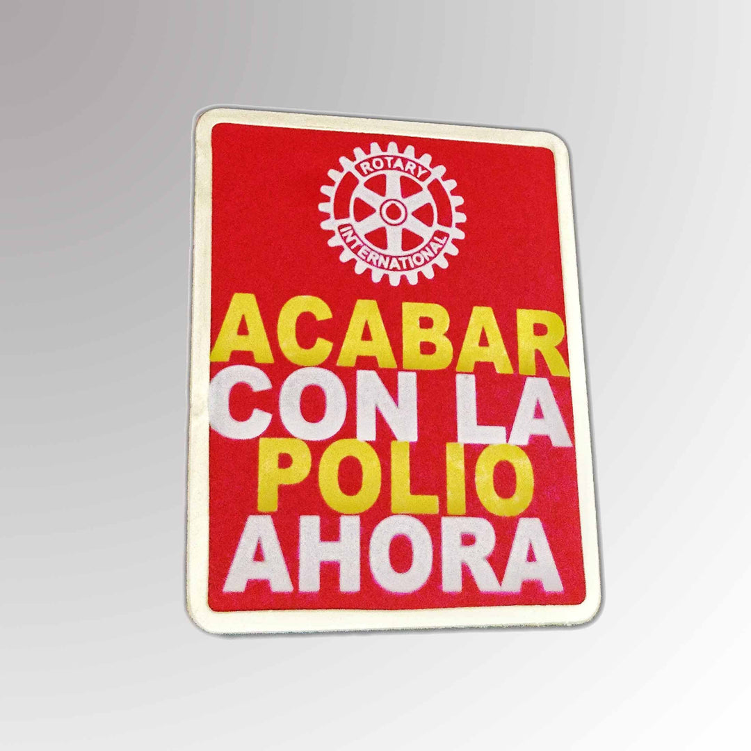 A high-quality Spanish End Polio Pin featuring Rotary International's Mark of Excellence logo with a vibrant enamel finish.