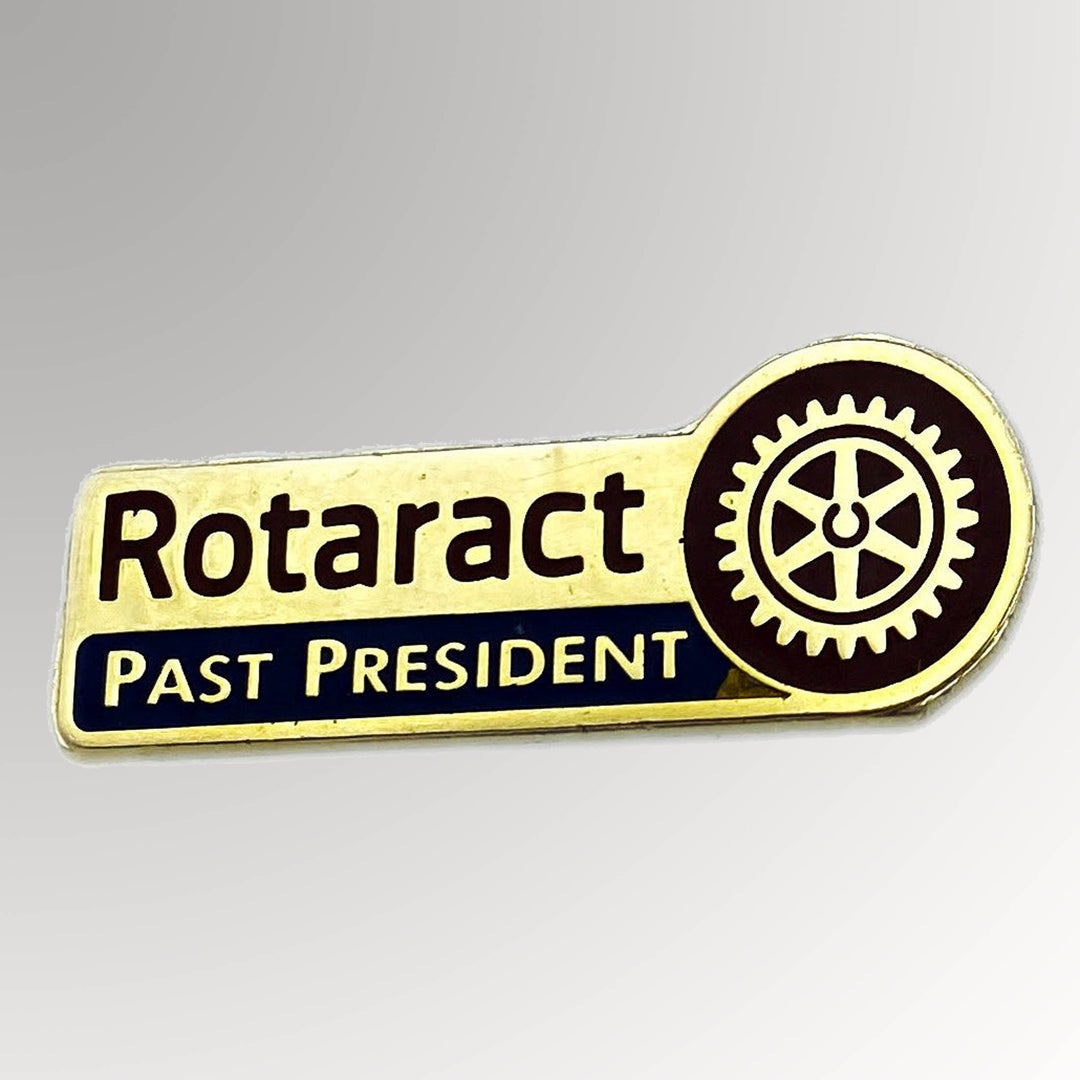 A gold-plated Rotaract Past President Pin made from brass featuring the new Rotaract logo.