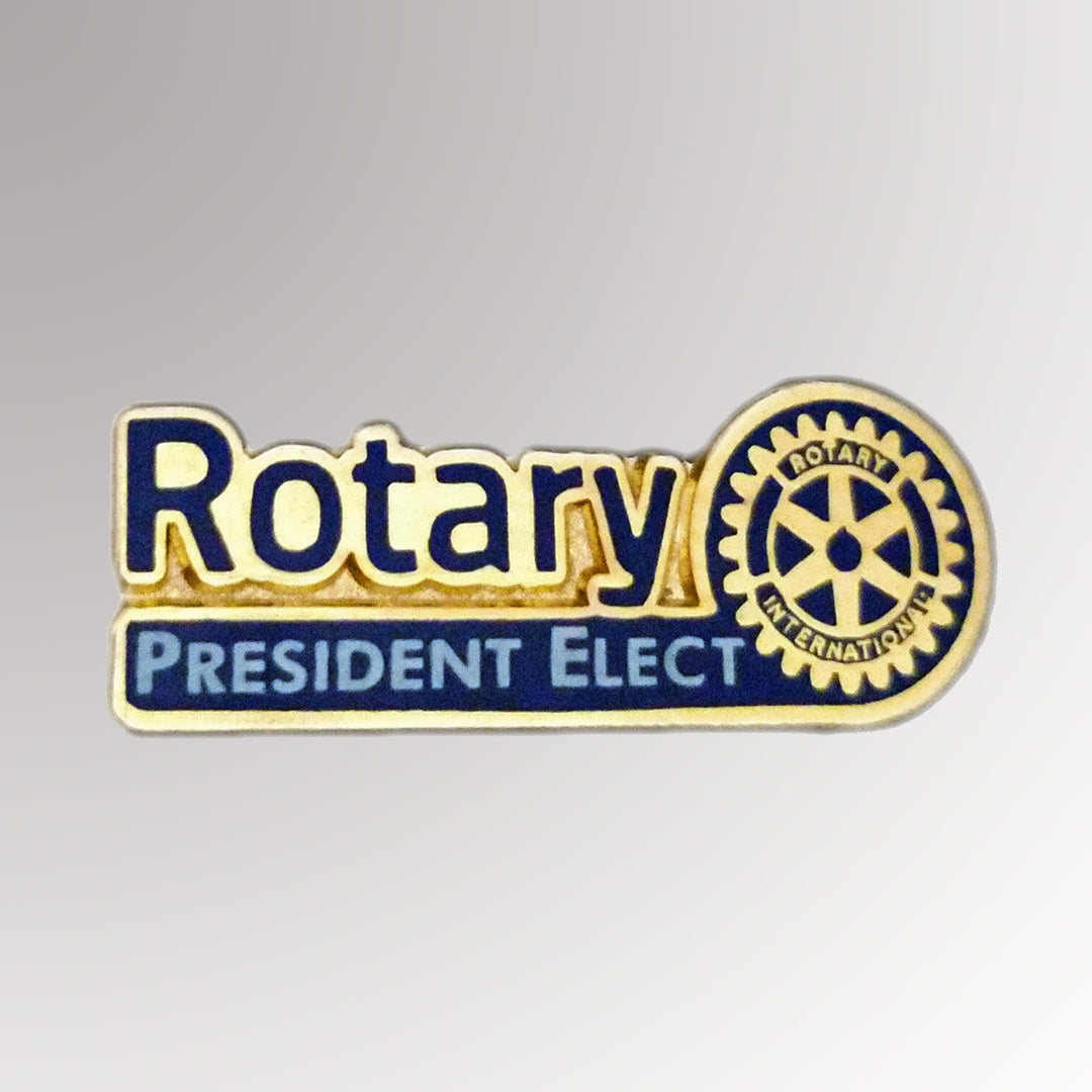 A gold-plated Club President-Elect Pin featuring Rotary International's Master Brand logo.