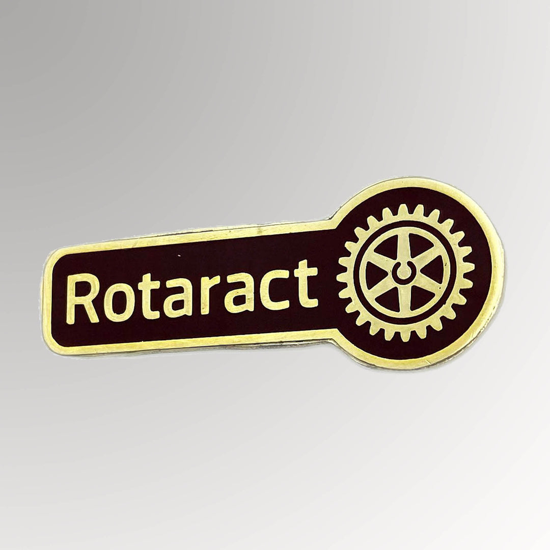 A gold-plated Rotaract Member Pin made from brass featuring the new Rotaract logo.