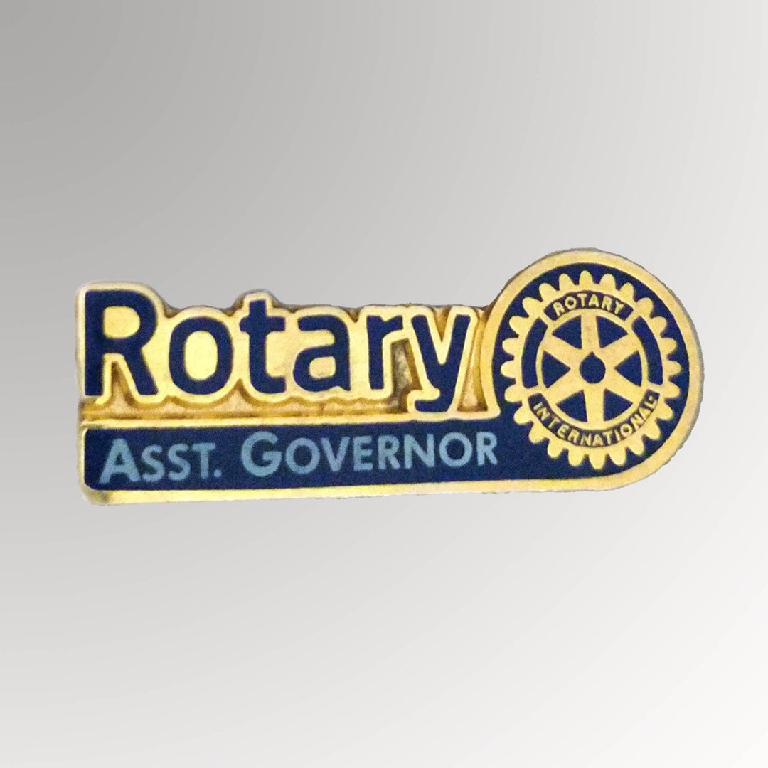 A gold-plated District Assistant Governor Pin featuring Rotary International's Master Brand logo.