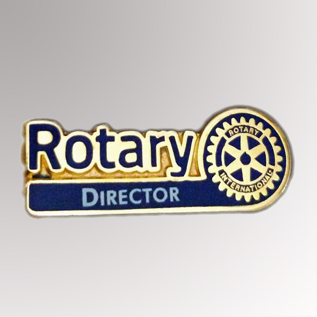 A gold-plated Club Director Pin featuring Rotary International's Master Brand logo.