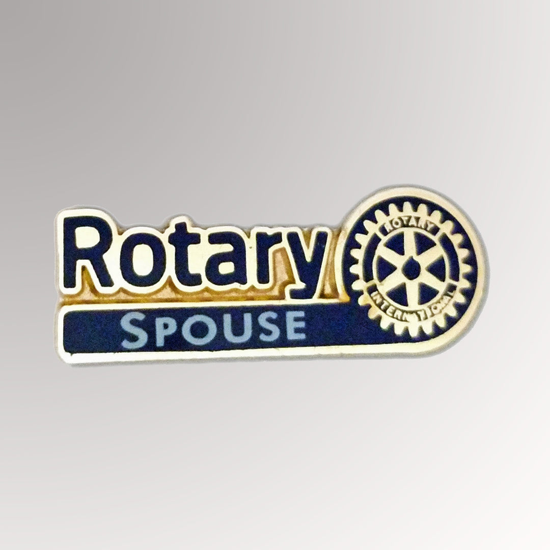 A gold-plated Spouse Pin made from zinc alloy featuring Rotary International's Master Brand logo.