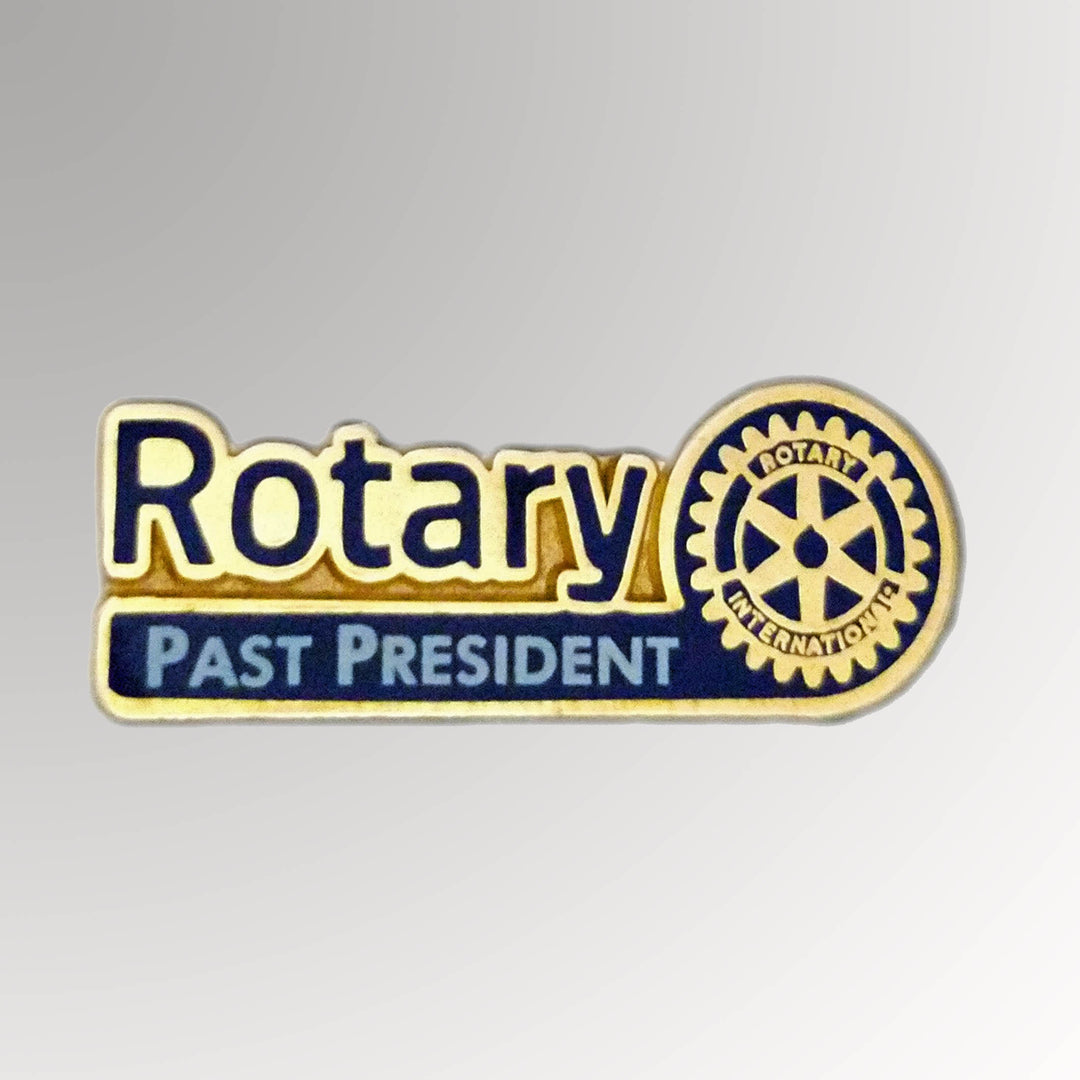 A gold-plated Club Past President Pin featuring Rotary International's Master Brand logo.