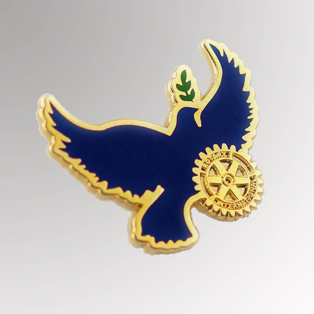 A gold-plated pin featuring Rotary International's Mark of Excellence logo, available with a magnet attachment.