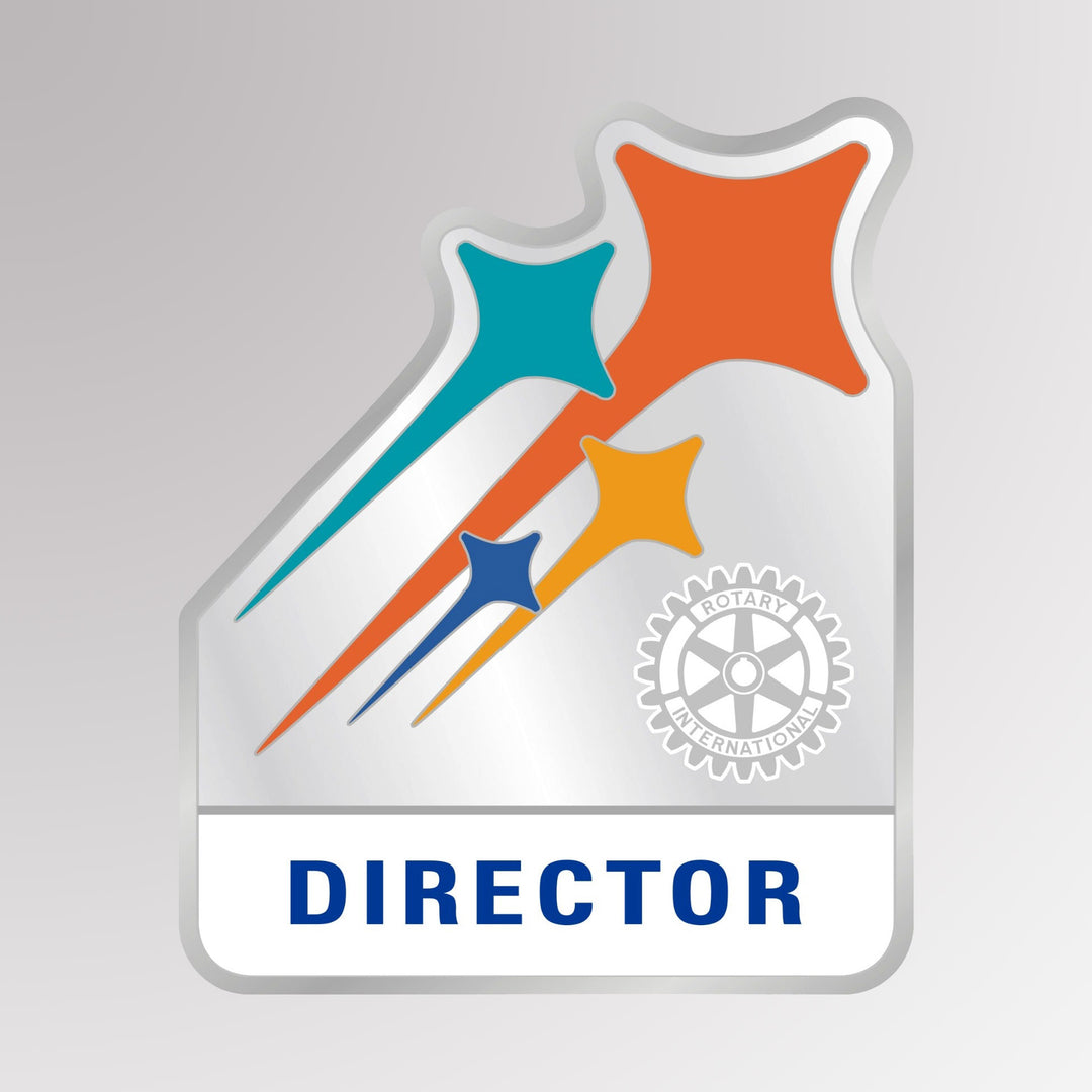 A silver finish zinc alloy pin with the Rotary Mark of Excellence and "Club Director" designation, available with a magnet attachment.