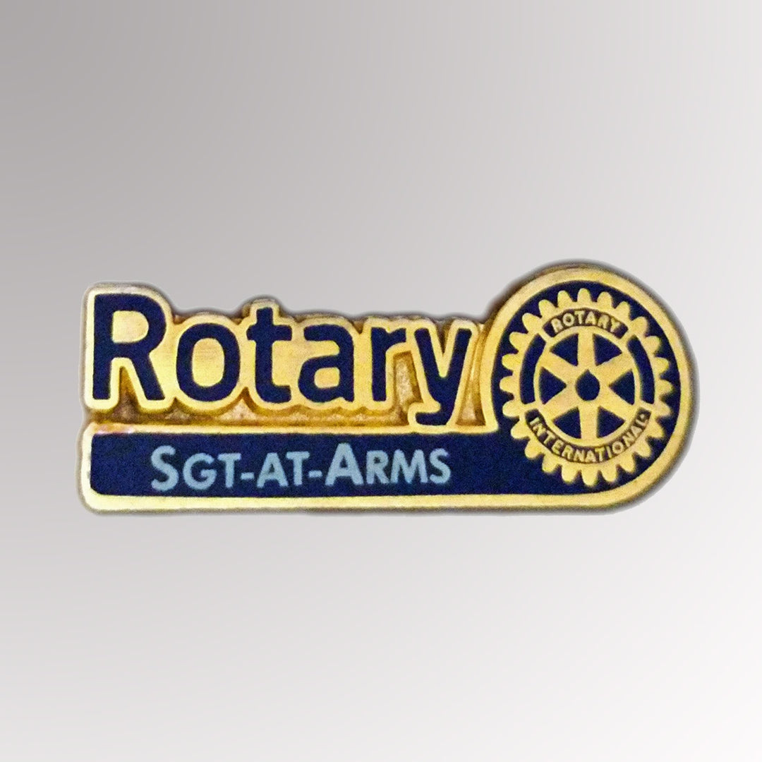 A gold-plated Sergeant at Arms Pin made from zinc alloy featuring Rotary International's Master Brand logo.